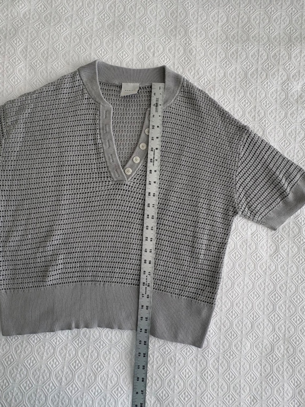 Varley Callie Open Knit Cotton Polo Top Mirage Grey Size Large Like New - Picture 7 of 7
